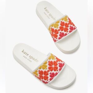 Kate Spade Olympia Slides Sandals White/Multi 37.5 US 7/8 Slip On Pool Beach